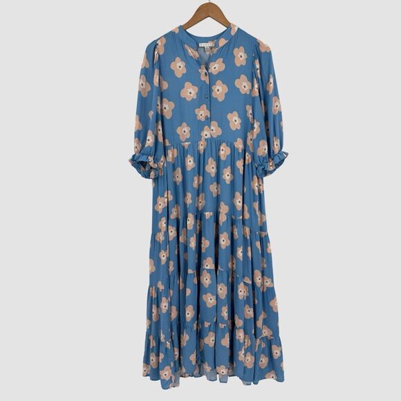 Karlie Tiered Floral Midi Dress in Blue | Small - Picture 1 of 10